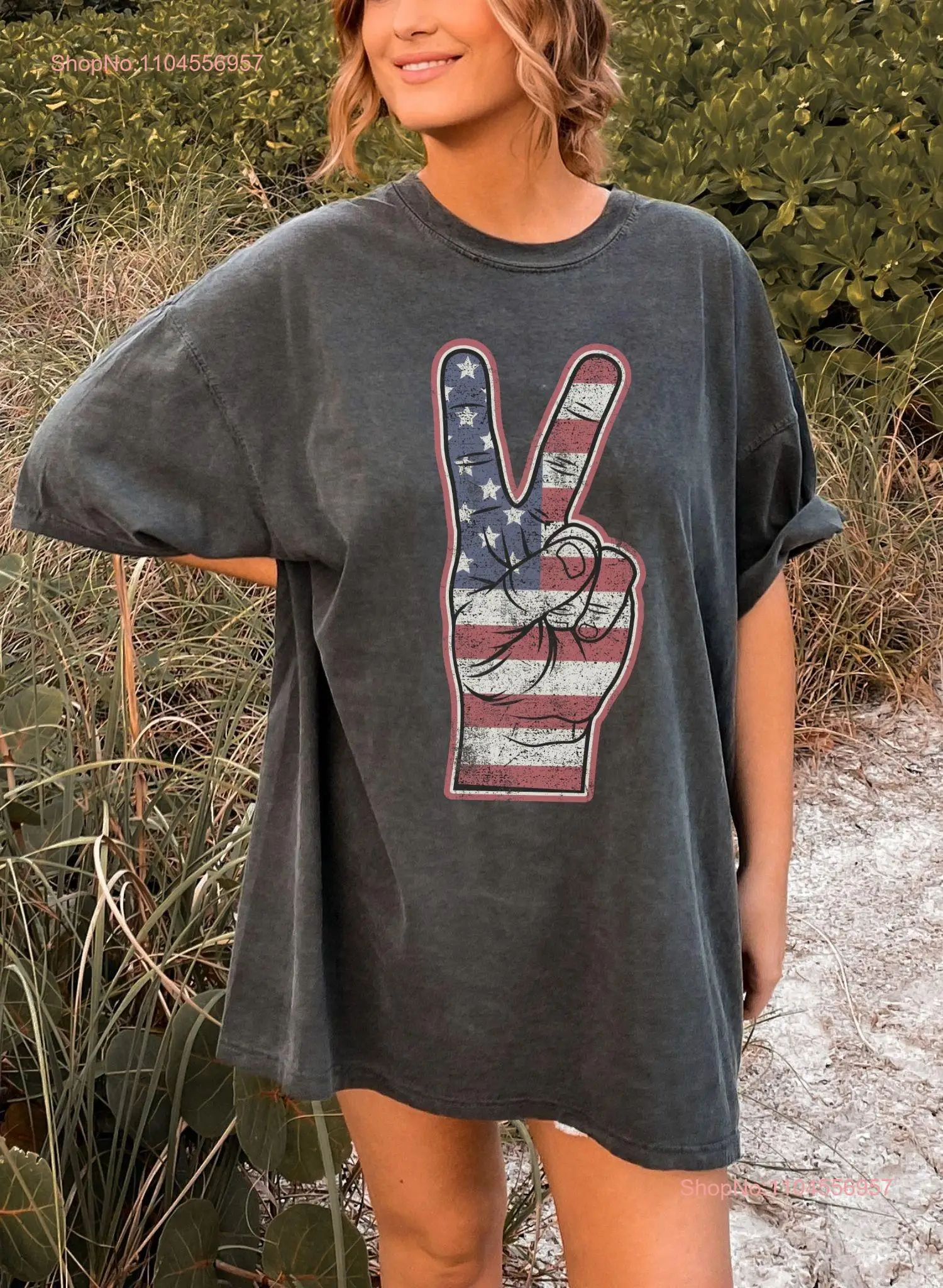

Comfort Colors American Flag Peace Sign T Shirt Patriotic Western Women's 4th Of July USA long or short sleeves