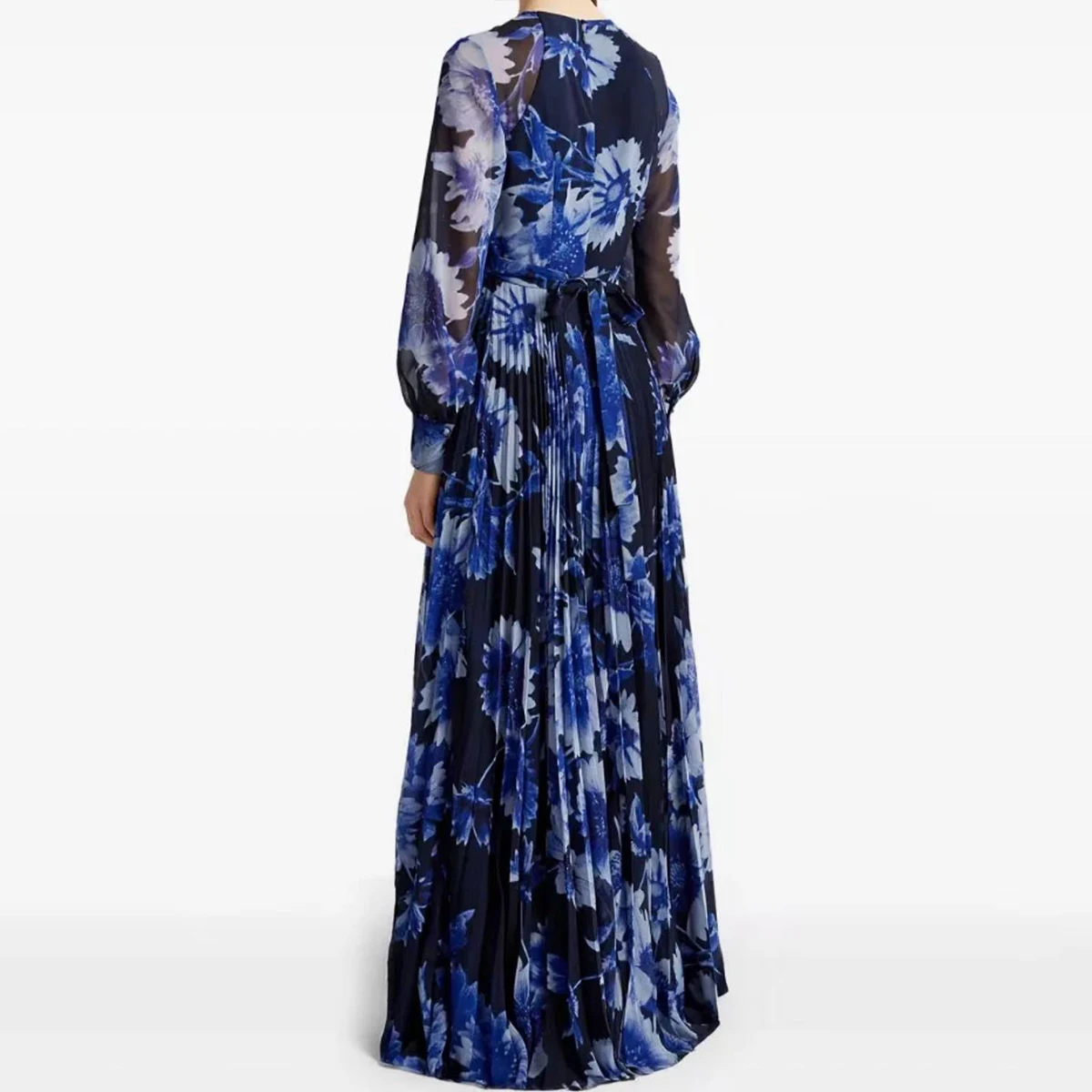 Ele round Ne A-Line Dr مع حزام الخصر طويل Sve مطبوع ماكسي Dr للارتداء غير الرسمي ألياف البوليستر عالية الخصر #2