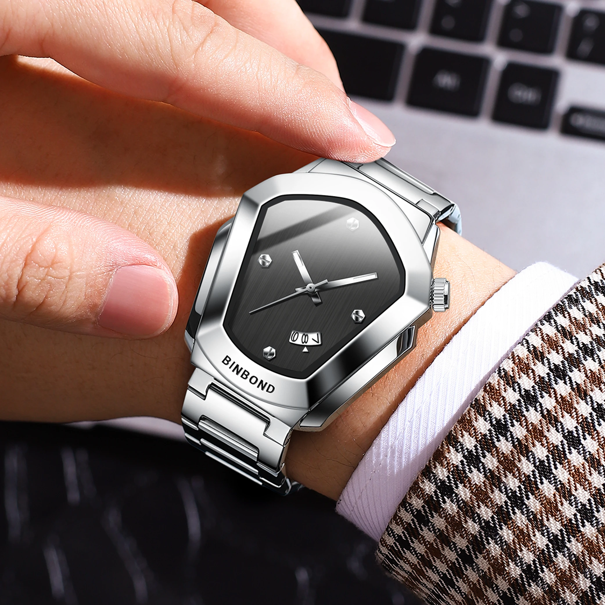 BINBOND watch diamond alloy watch men's shaking sound popular men's watch e-commerce quartz watch lovers watch