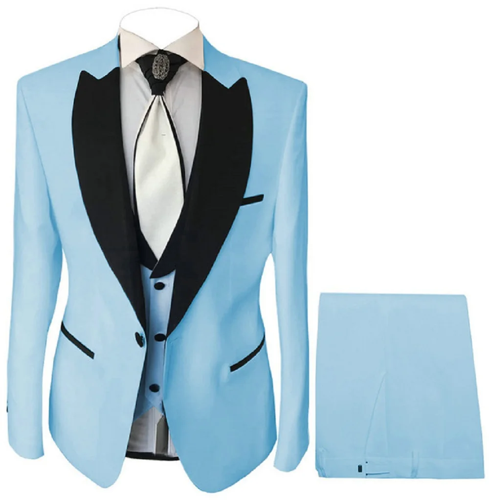 

One Button Black Shawl Lapel Costume 3 Pieces Slim Fit Wedding Men Suits Tuxedos Groom Wear Prom Blazer Terno Masculino