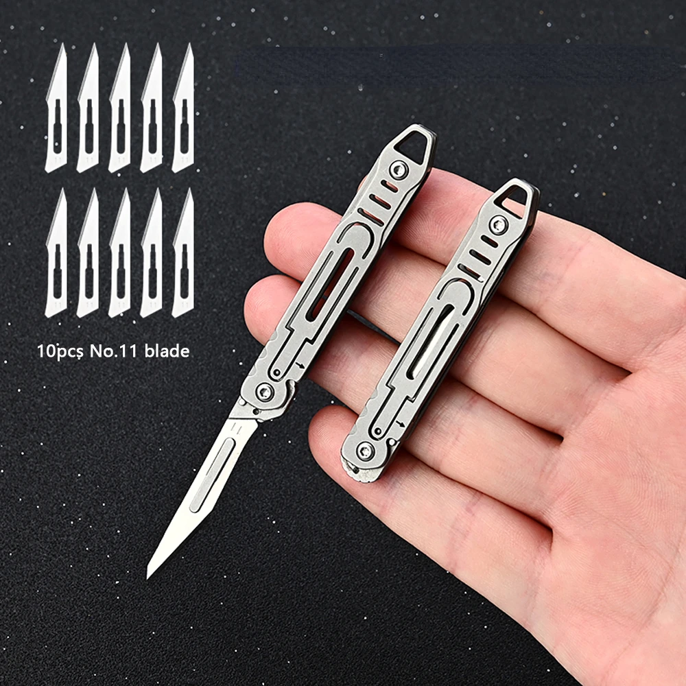 Stainless Steel Folding Surgical Knife Medical Folding Knife EDC Outdoor Box Opening Pocket Knife with 10 replaceable blades