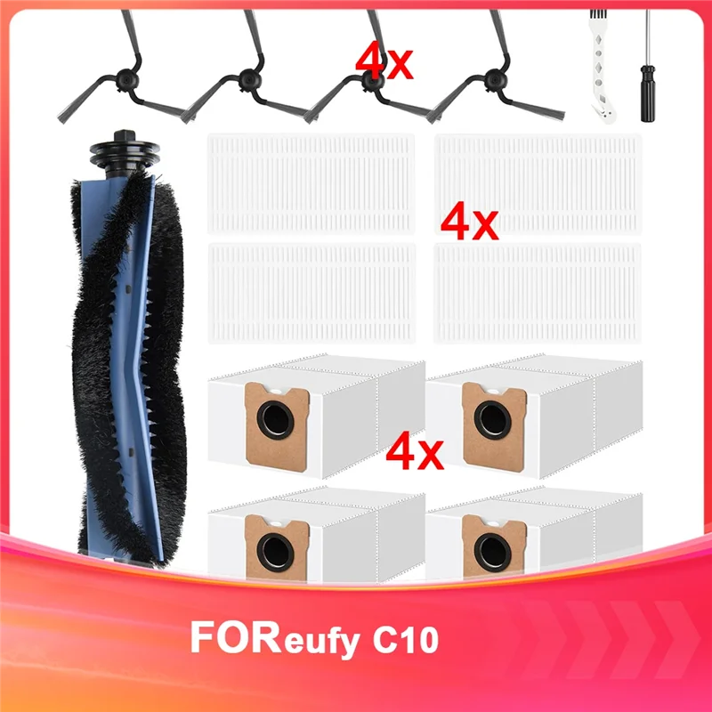 15 Piece Accessory Kit Compatible Robot Vacuum C10 Replacement Parts Main Brush,Dust Bag,Filter,Cleaning Tool-AT64