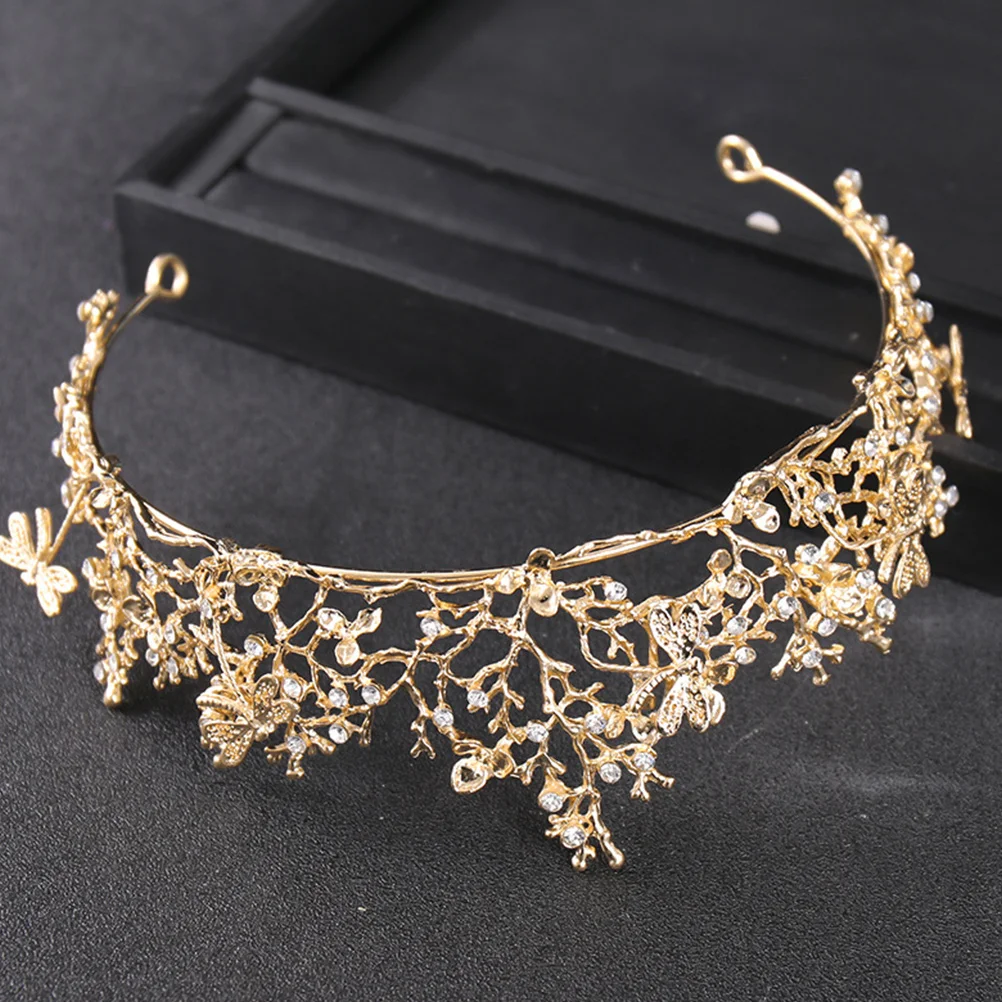 

Golden Crown Rhinestone Alloy Tiara Women Bridal Wedding Prop Girl Bride Headpiece Elegant Vintage Accessories Hair Tool