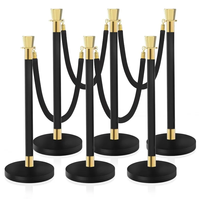 Black Stanchion, 5 ft Black Velvet Rope Red Carpet Ropes and Poles, Stainless Steel Stanchions Post Used for Theaters