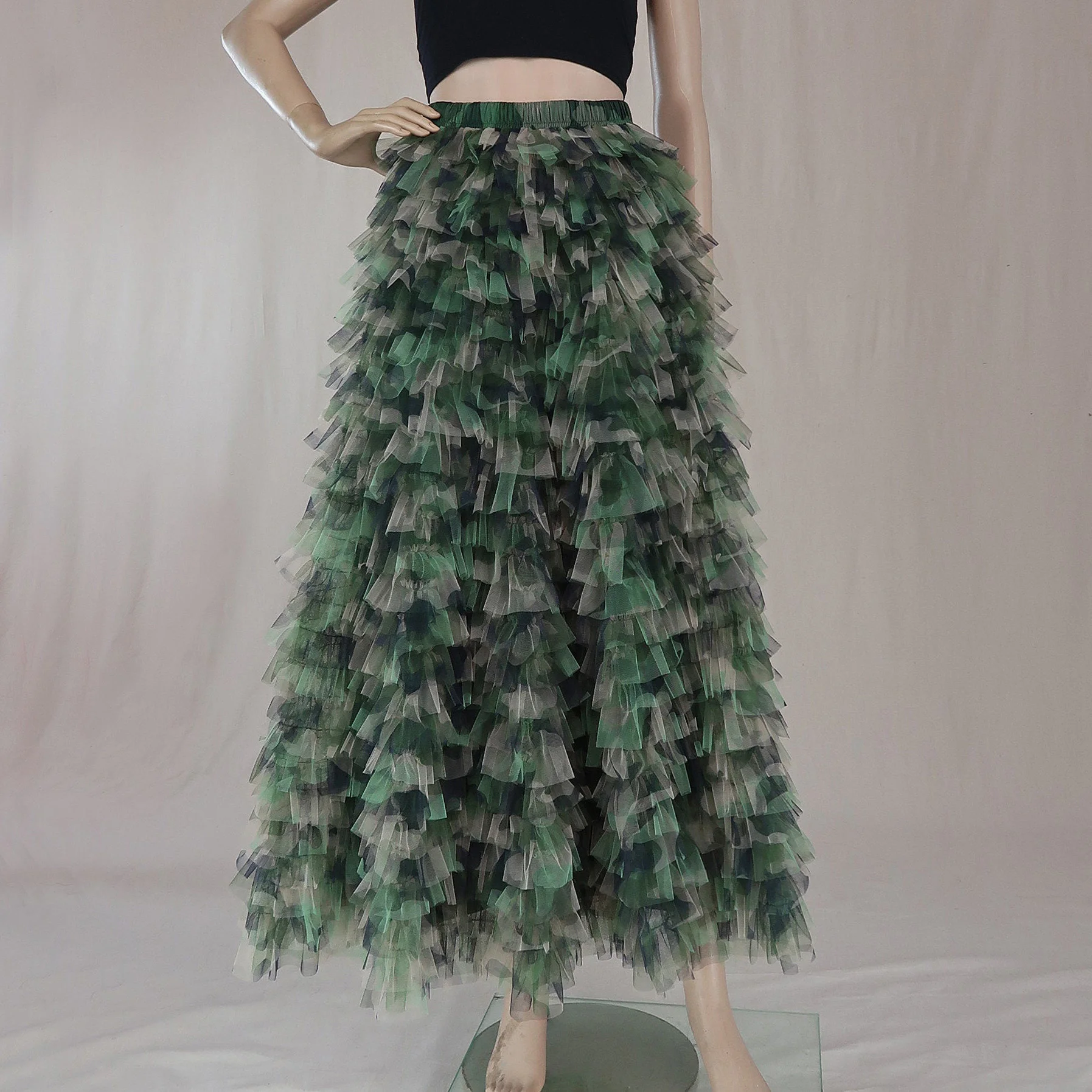 Camouflage Print Tulle Skirt Women Tutu Cake Skirts Fashion   Maxi Mesh Skirt Fairy Flowy Birthday Party Prom Skirt Wedding