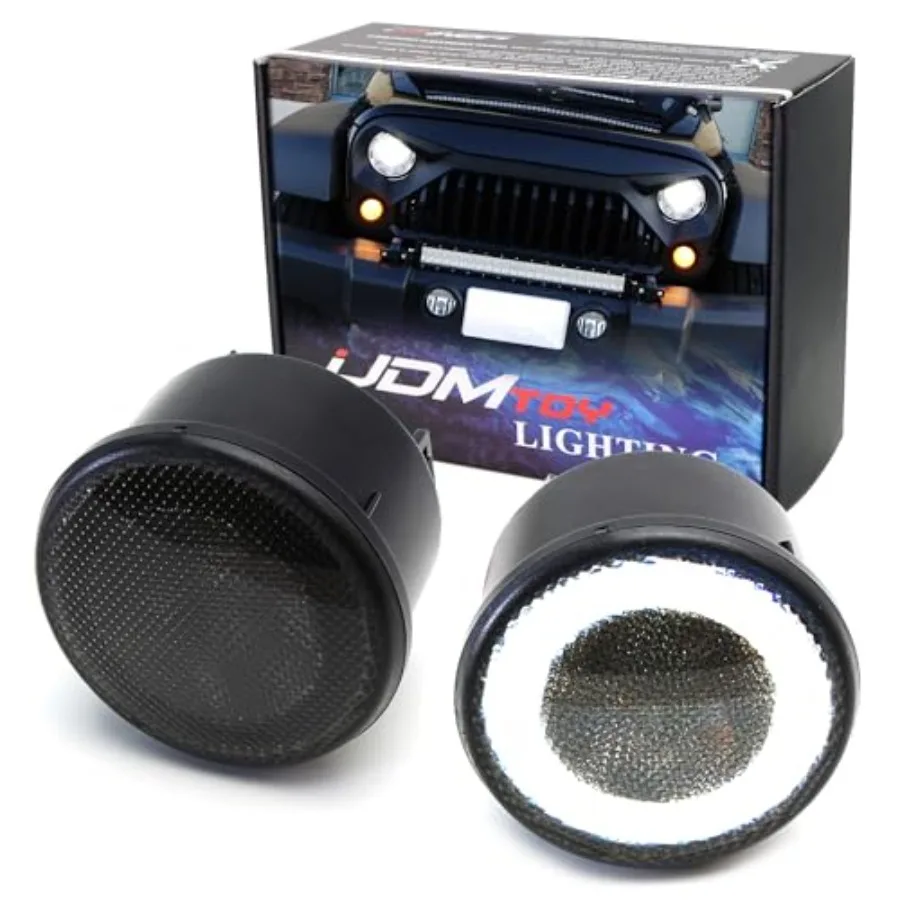 

【Spot goods】Smoked Lens LED Driving/DRL Turn Signal Lamp Assembly Compatible With Jeep 2007-17 Wrangler White LED Halo Ring as