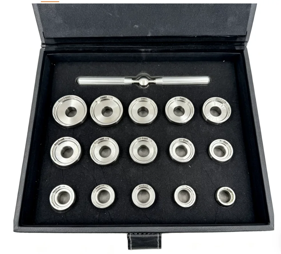 Set of 15PCS Stainless Steel Watch Back Case Opener Dies 19.12mm-43.72mm with 15 Sides Watch Case Remover for BRE Caseback