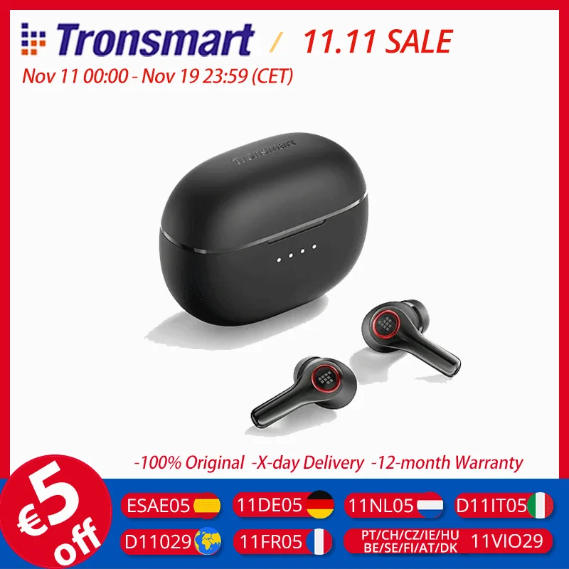 سماعات أذن Tronsmart Sounfii NC 2 Hybrid ANC سماعات أذن لاسلكية مع صوت عالي الدقة، بلوتوث 6.0، وقت تشغيل 40 ساعة، للمشي لمسافات طويلة، لهدايا الهالوين، اختيار جديد 2025 #1