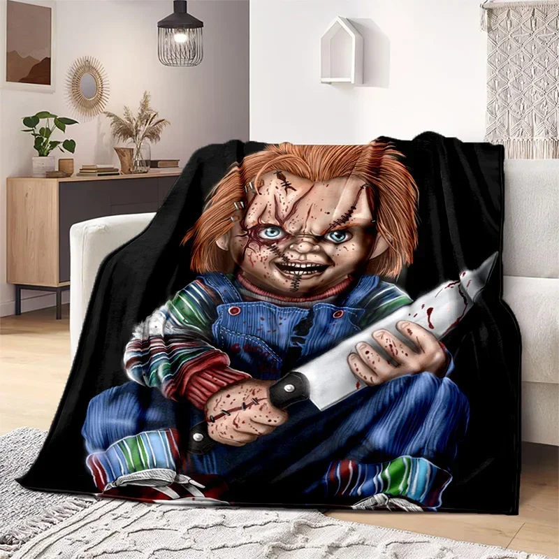 Halloween Throw Blanket Horror film Chucky Annabelle Blanket Soft Home Plush Sheet Sofa Cover all Seasons Travel Warm Blanket view 3