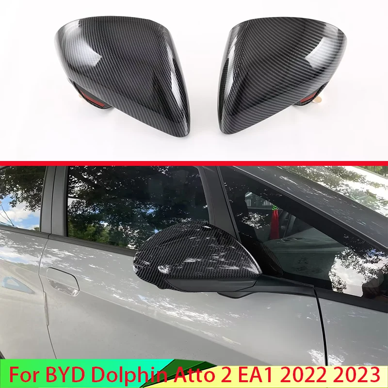 

For BYD Dolphin Atto 2 EA1 2022 2023 Carbon Fiber Style Door Side Mirror Cover Trim Rear View Cap Overlay Molding Garnish