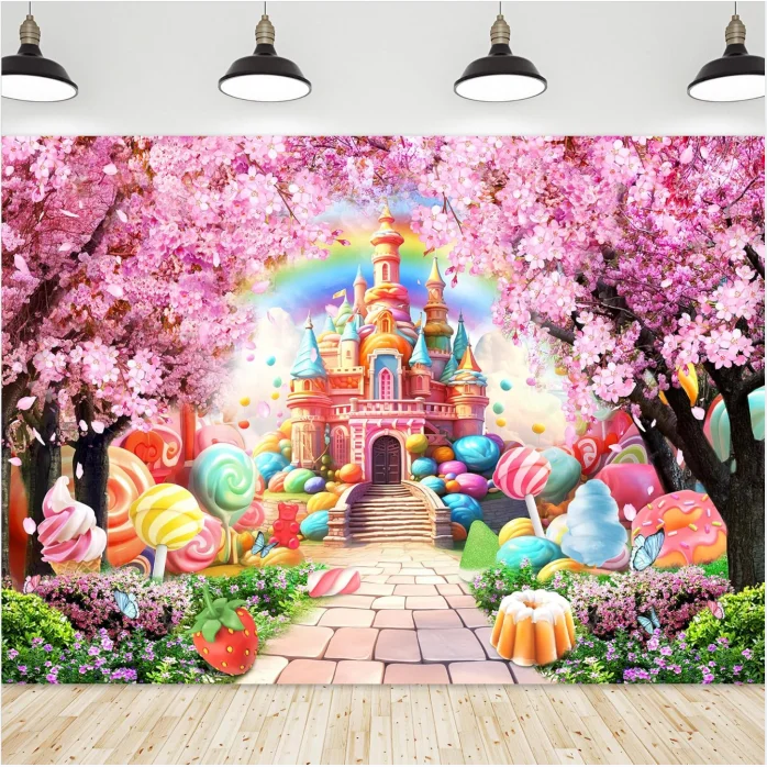 

Princess Candyland Castle cherry blossom fairy Tale Wonderland birthday photo background photography backdrops banner studio