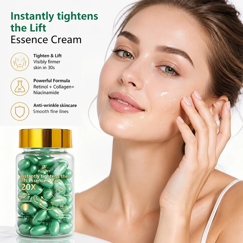 Capsules with Retinol and Niacinamide Can Firm and Smooth Your Skin. The Small Jar Makes It Easy to Store and Take on The Go.
