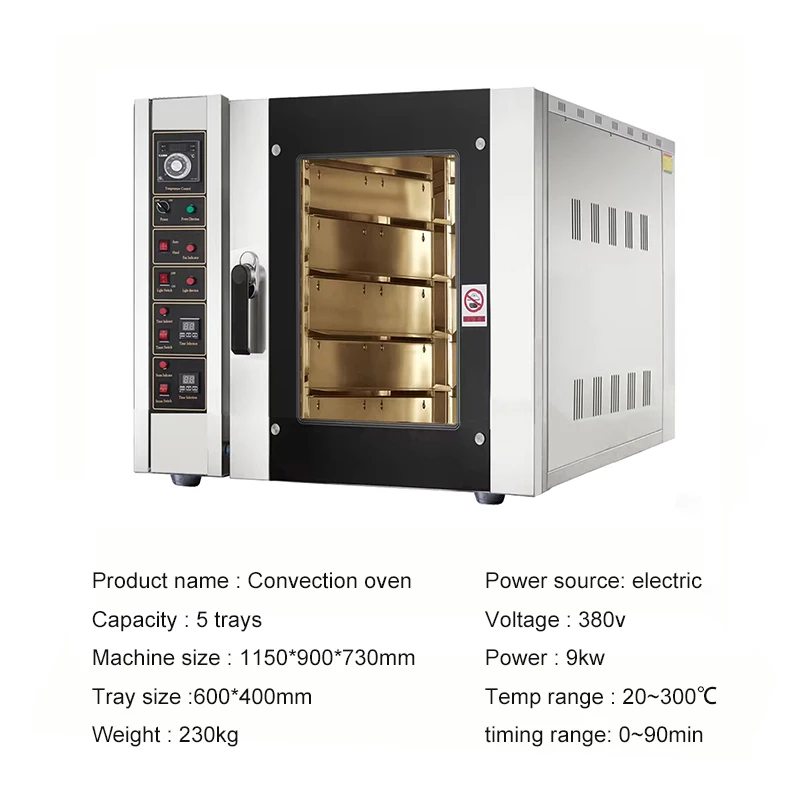 5 & 8 Tray Commercial Convection Oven, Professional Electric Bakery Bread Pizza Oven, Stainless Steel French Door, 400°C Max