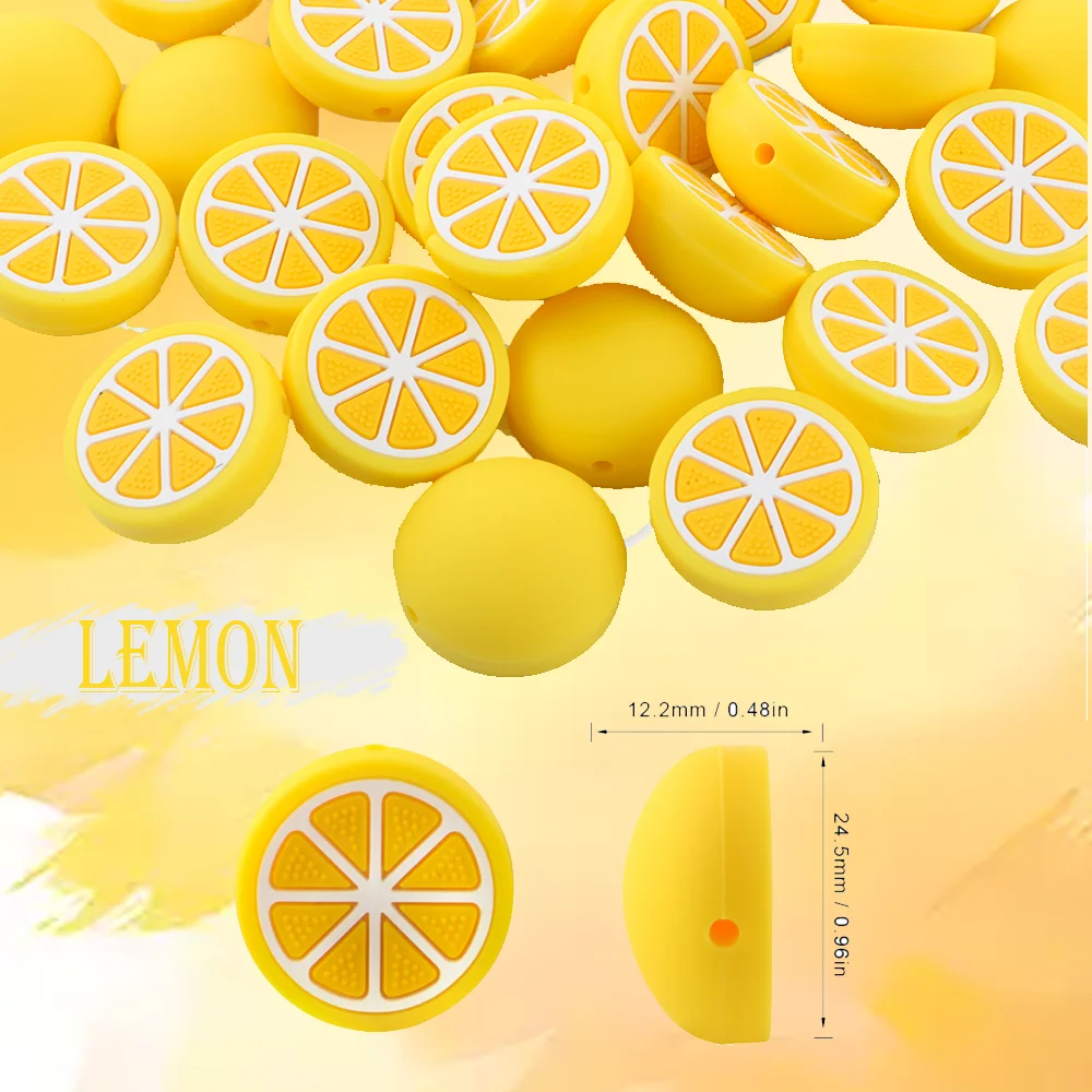 

6Pcs Mini Fruit Lemon/Apple/Watermelon Silicone Beads Bulk For Jewelry Making Bracelets DIY Pacifier Chain Jewelry Accessories