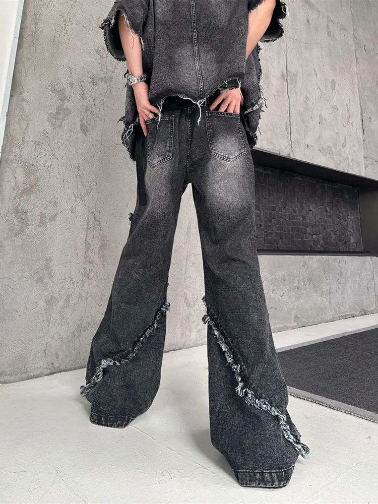 2025 Trashy Y2K ملابس الشارع الشهير سراويل جينز سوداء فضفاضة مكدسة مضيئة للرجال 90S ملابس عتيقة سراويل طويلة من القطن الجرونج #2