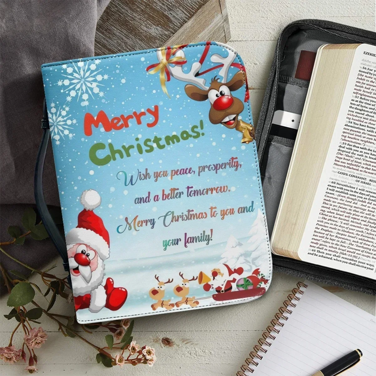 

Christmas Bible Bag Christmas Blessing Print Women's Holy Storage Bag Christian Cross Print Ladies Tote Handbag with Zipper 2024