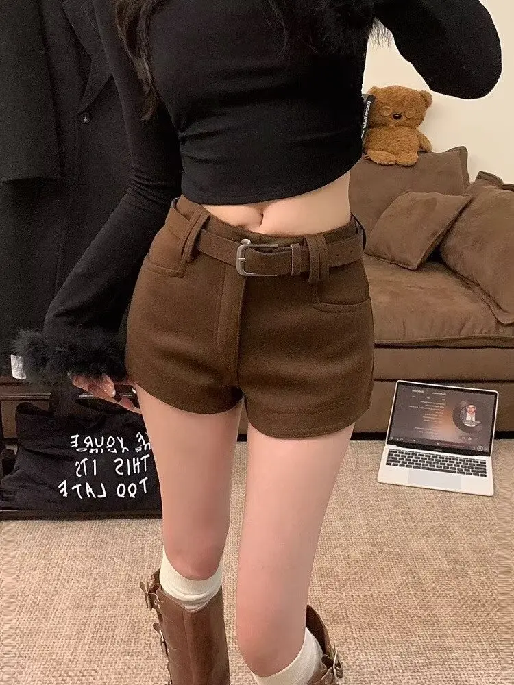 Sexy Ultra-ort Tweed  Skirt Pants Women's Autumn Winter plus Size Slimming Straight Leg Bootcut Pants Commute Sle