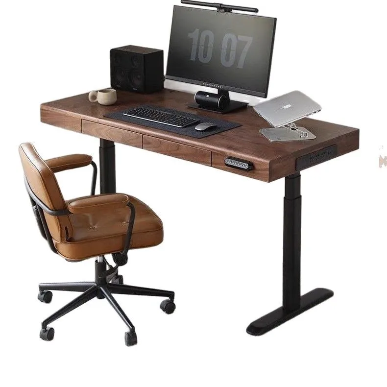 

Solid wood electric lifting table black walnut automatic lifting smart computer desk adjustable