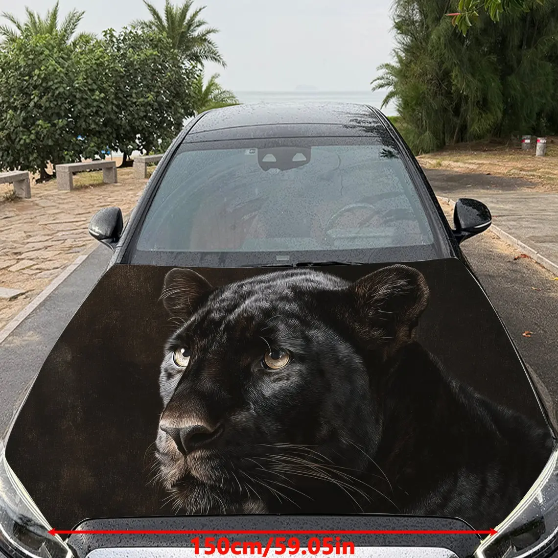 Car Decal Panther with Hyper-Realistic Dark Background & Ferocious-Elegant Aesthetic Car Hood Sticker, Waterproof Self - Adhesiv