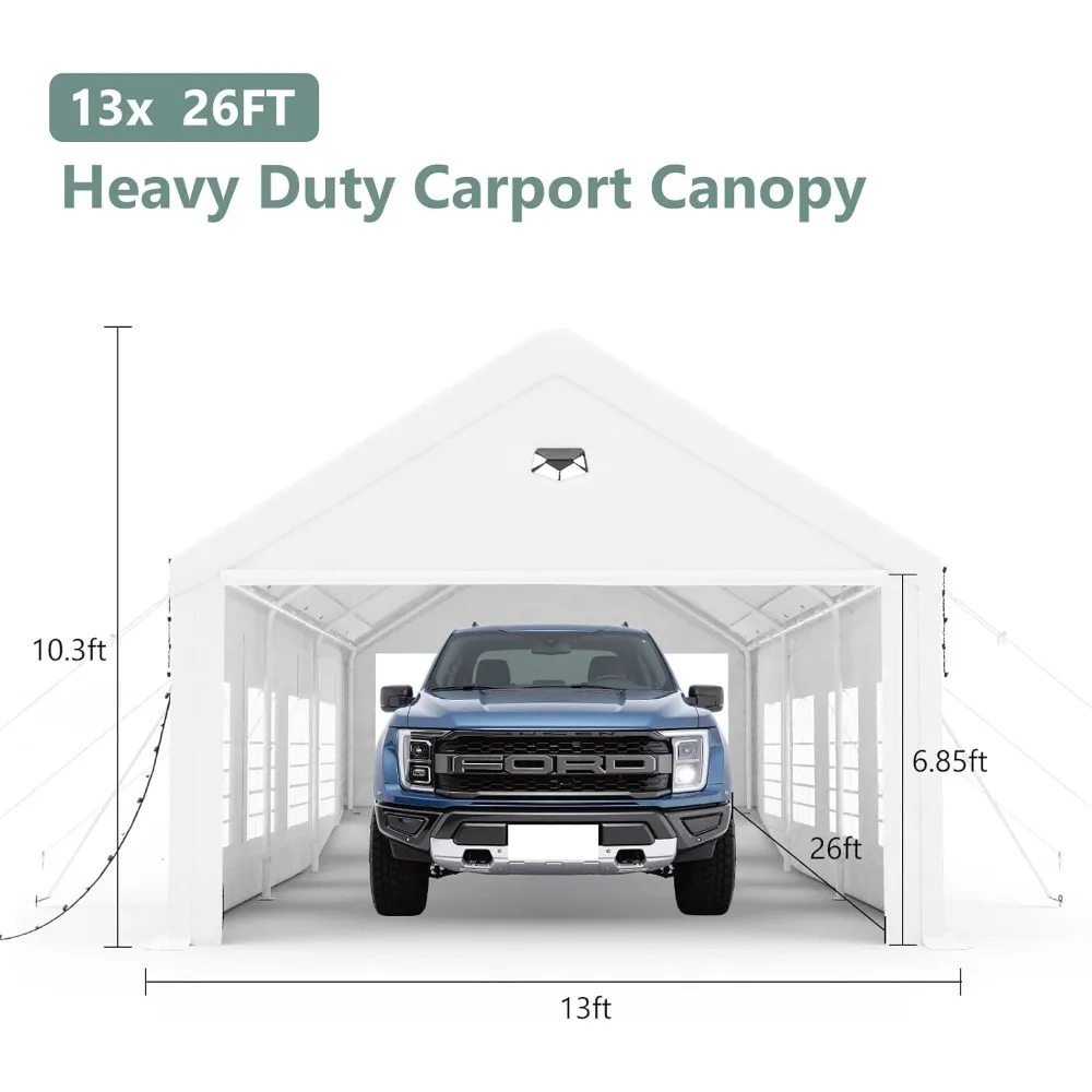 Carports 13X26 Heavy Duty,Car Ports with 180G Removable Side Walls,Carport Canopy,Portable Car Port Garage