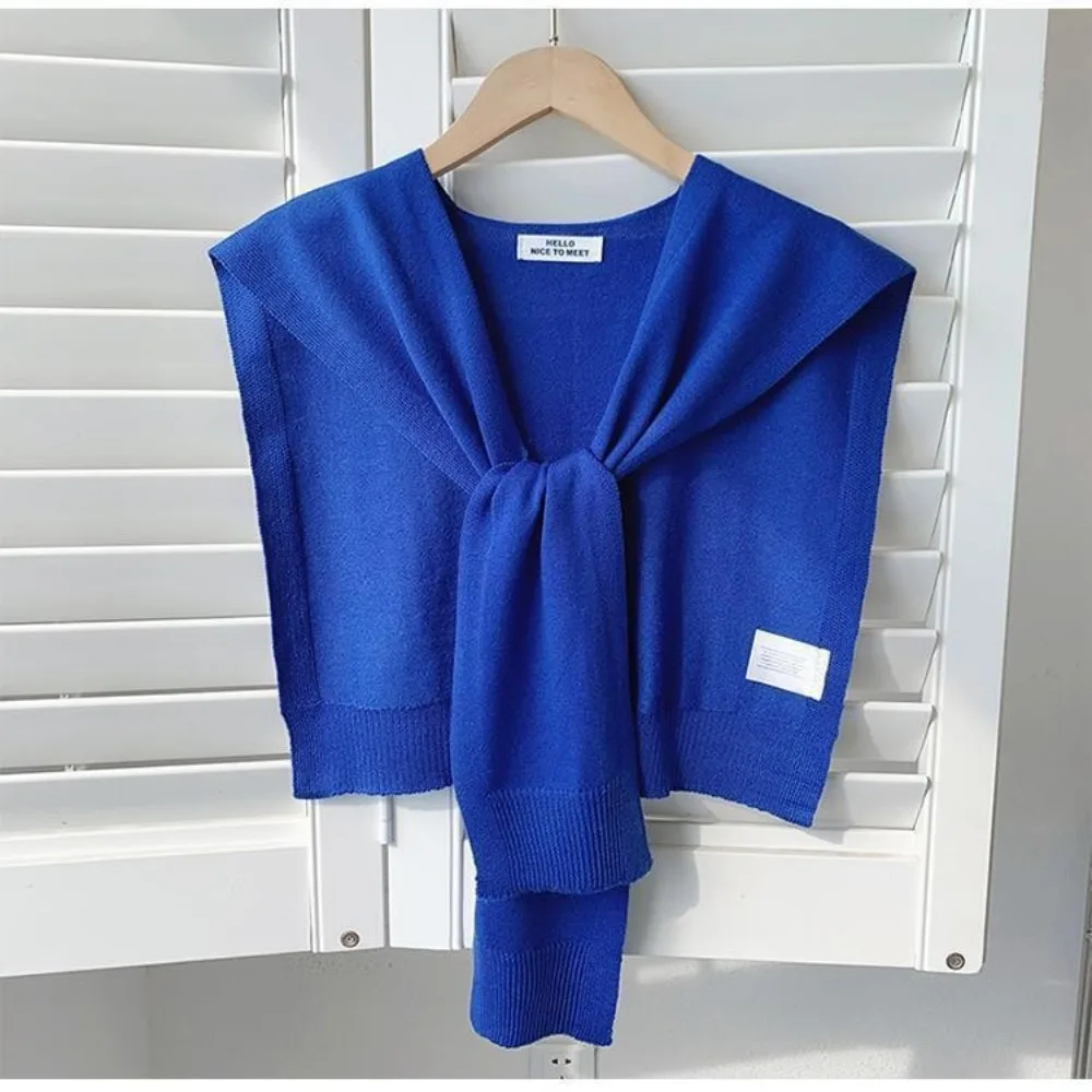 

Korean Style Knitted Design Knitted Shawl Knotted Thin Fake Collar Neck Guard Solid Color Knit Thin Cape Women