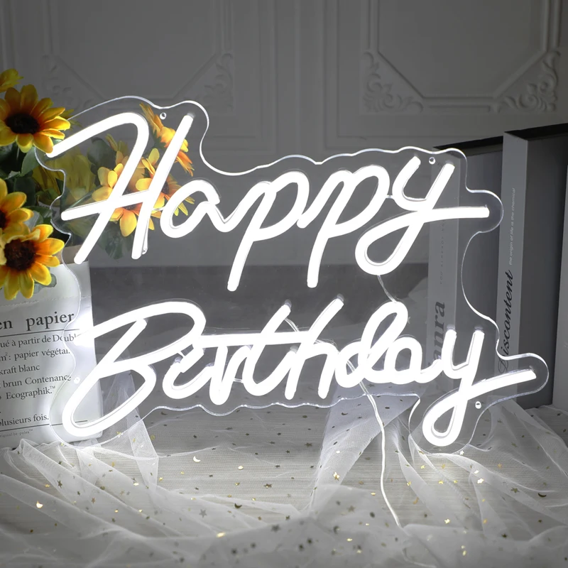 

42*30cm Happy Birthday Led Flex Transparent Acrylic Wall Decor Neon Sign Light Letter Board Party Background Creative Gift