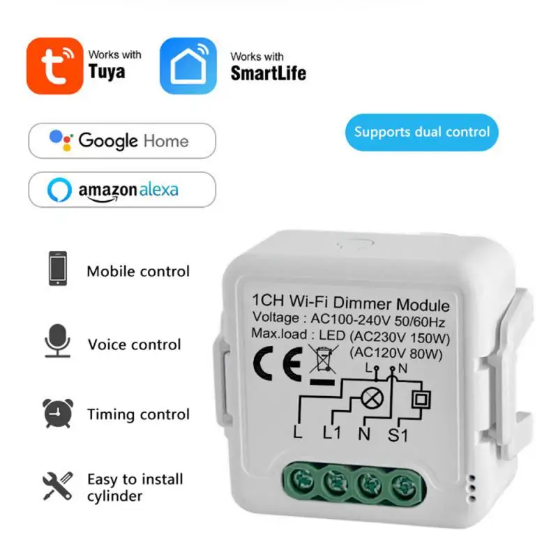 

Tuya Wifi Smart Dimmer Switch Mini Smart Switch Breaker With Timing Smart Life Control Smart Home Work With Alexa Google Home