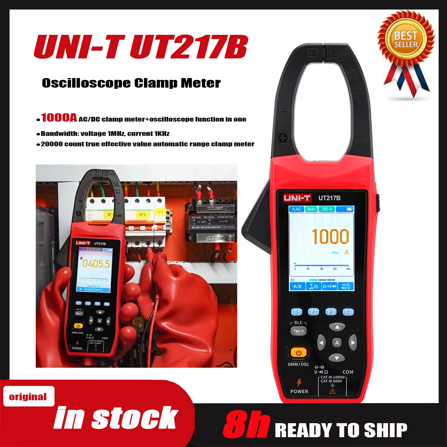 UNI-T 600A/1000A True RMS Smart Oscilloscope Clamp Meter UT217A UT217B; Type-C Charging/Bluetooth APP/Inrush Current.