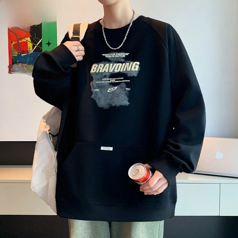 

Loose Casual round Ne Sweatirt for Boys Spring Printed Outerwear Student Loose Fit Comfortable Polyester T-irt