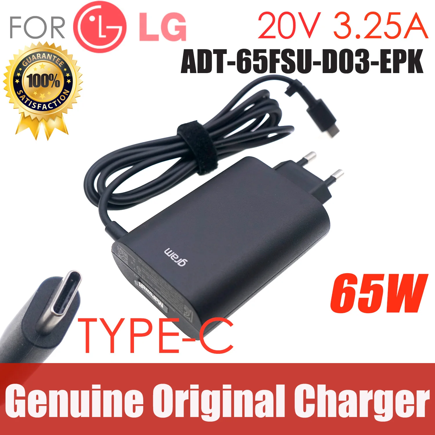 

Genuine 65W USB Type C 20V 3.25A Portable AC Adapter Fast Power Charger For LG gram 15Z970 17Z90Q 16Z95PD ADT-65FSU-D03-EPK
