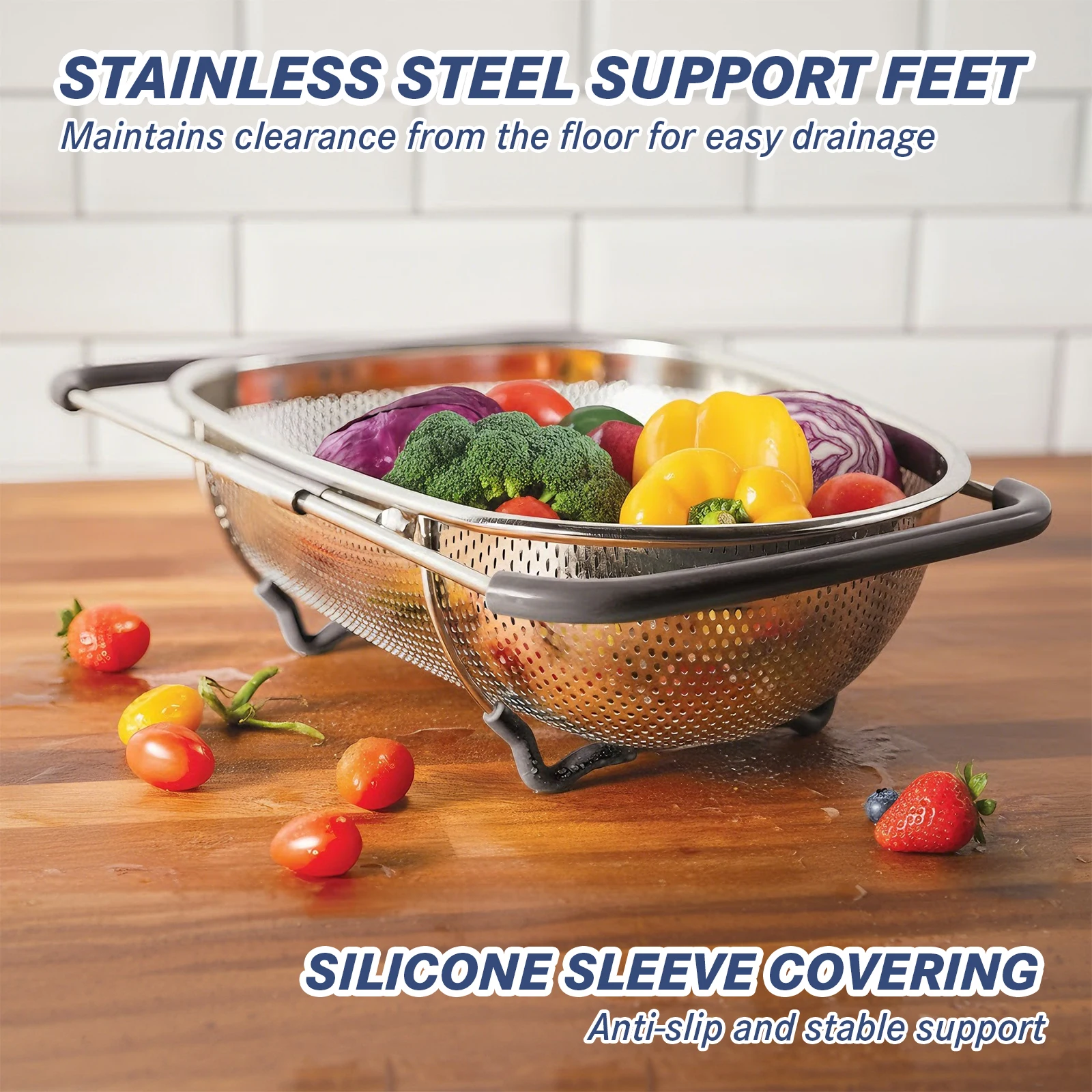 

tastyWayAdjustable Stainless Steel Sink Strainer and Fruit Vegetable Washing Basket - Multifunctional Kitchen Tool Set