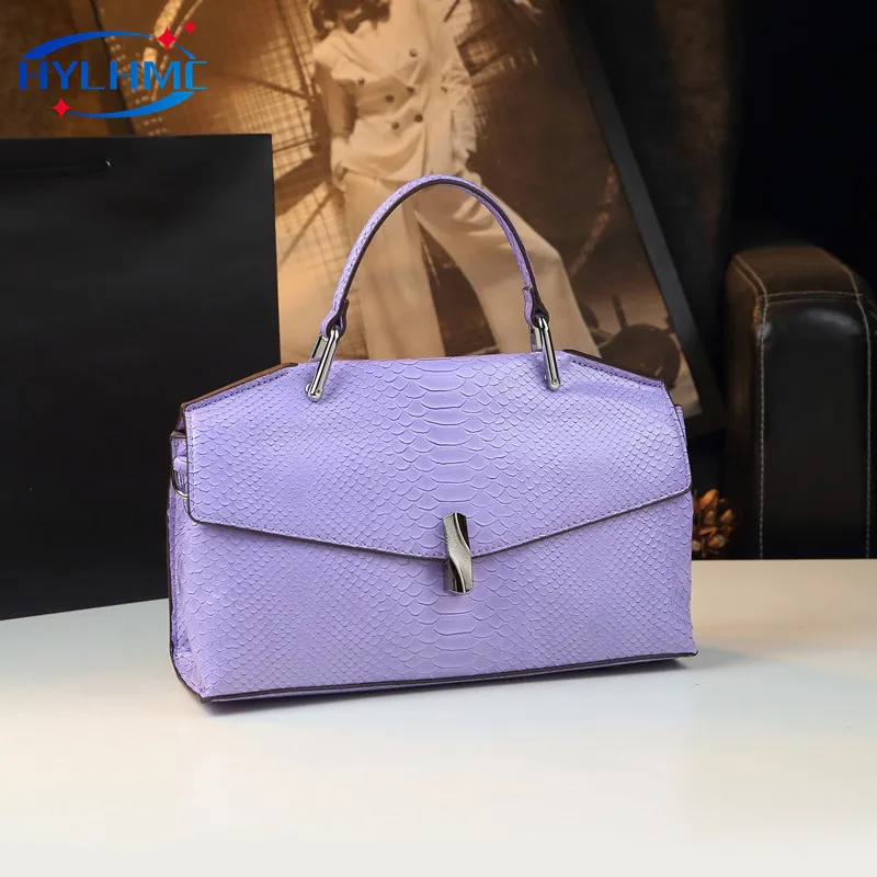 2024 New Genuine Leather Women's Handbags Luxury Fashion Shoulder Bag Light Luxury Snake Print Small Mother Bag Crossbody Bags