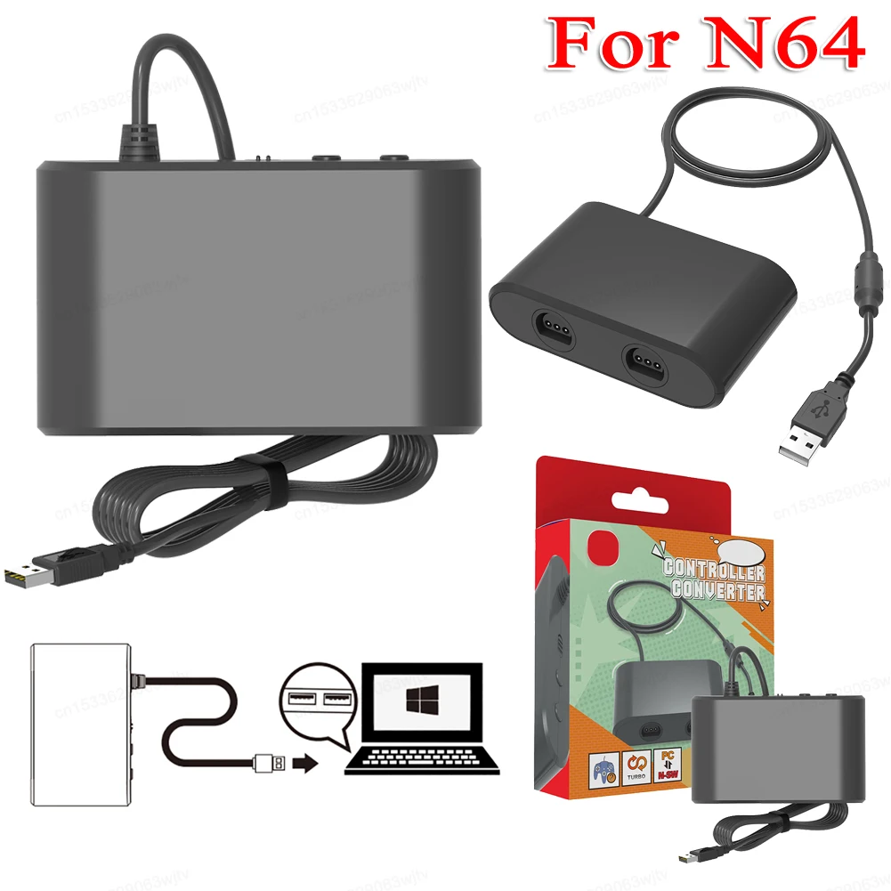 N64 Adapter 2 Ports Wireless USB Adapter No Lag USB Wireless Controller Adapter Plug and Play for Switch/OLED Model PC Windows