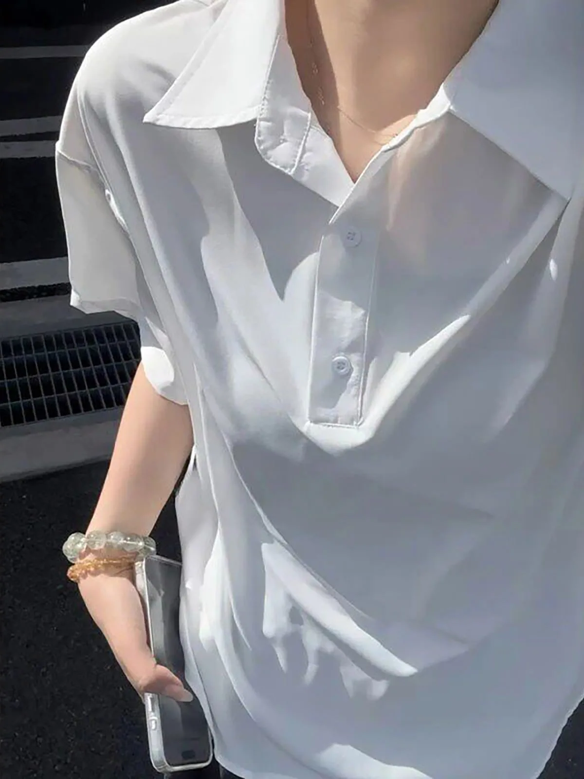 White Quick-Dry Ice Silk Short Sleeve  Shirt Men's Half Sleeve T-Shirt Shoulder Width Standard Summer Fashion Basic Style