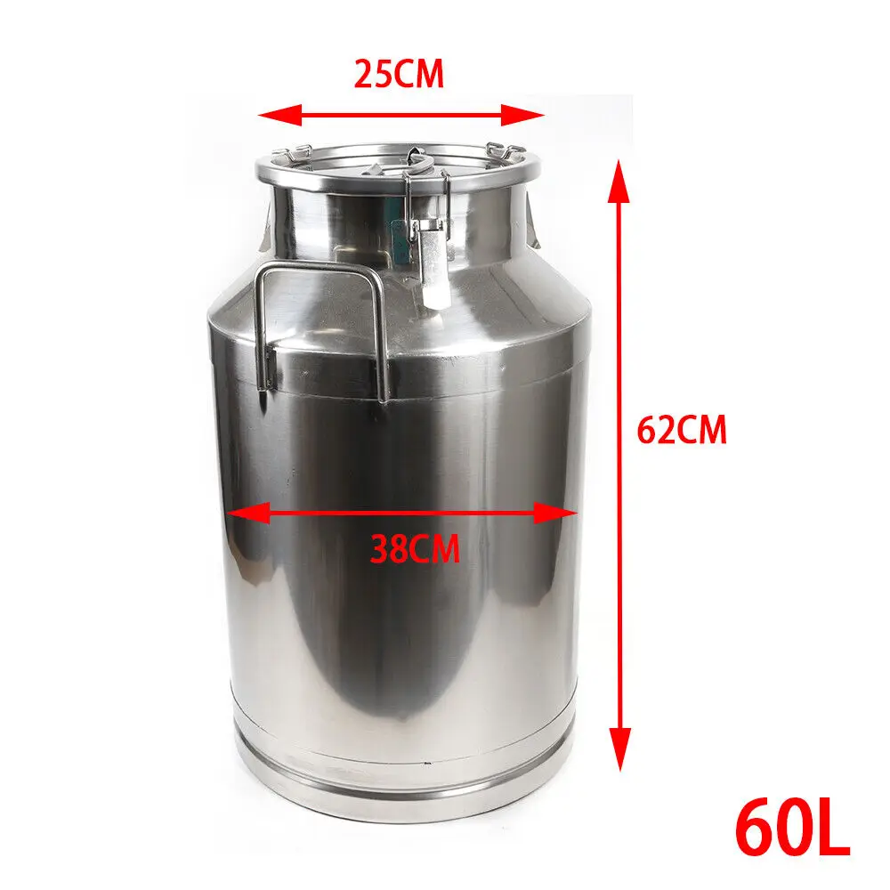 60L Milk Jug Pail Can SStainless Steel Cow Milk Bucket for Oil Wine Water Soup and Liquid Storage Transportation