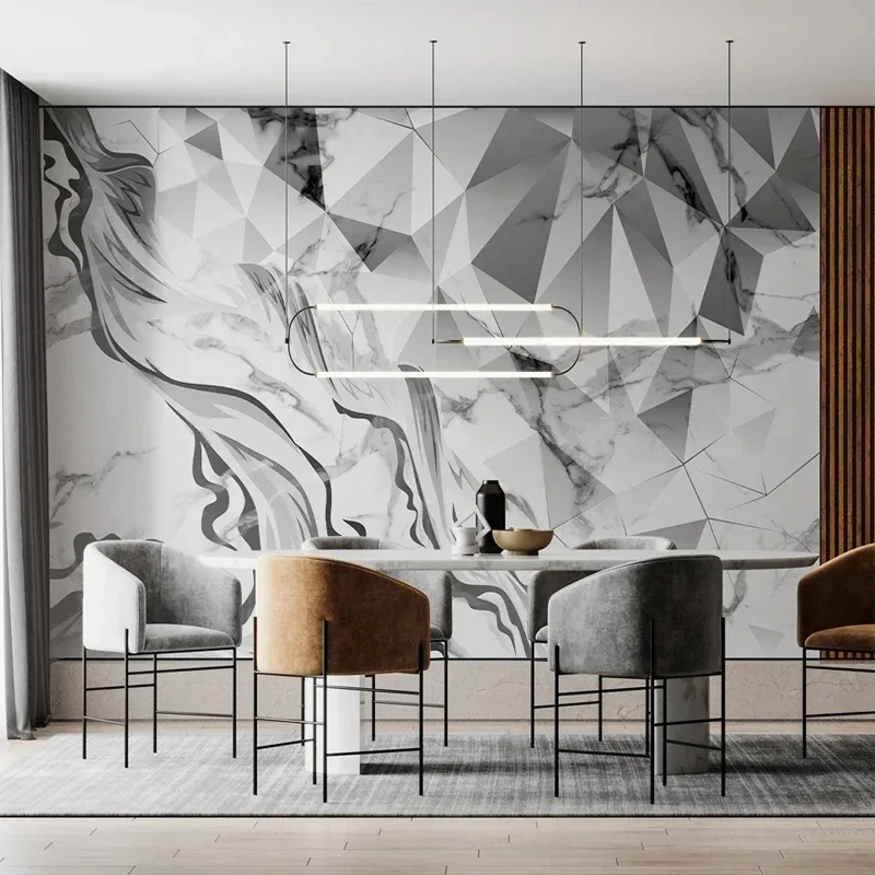 Mural 3D personalizado con patrón de mármol blanco, papel tapiz con foto abstracta geométrica para dormitorio, sala de estar, TV, pared de fondo, decoración del hogar