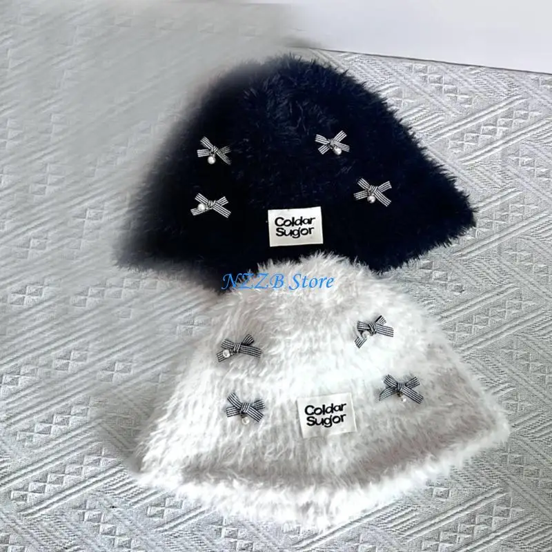 

T21F Fleece Y2K Bucket Hat Furry Beanie Hat for Outdoor Hiking Gift for Ladies