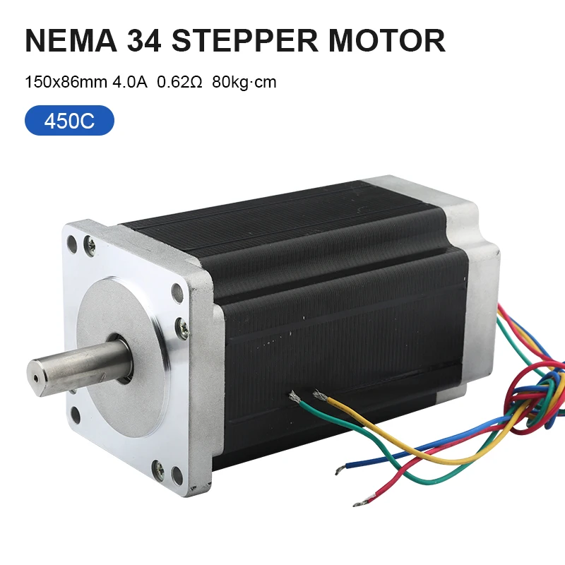 

NEMA 34 NC Stepper Motor 150x86mm 4.0A 0.62Ω 80kg•Cm 4 Guide Cable 12.7mm/14mm Shaft For CNC Router Engraving Milling Machine