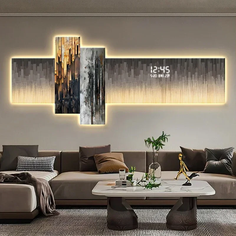 Modern Minimalist Bedroom Decoration Painting Warm Background Wall Mural High-end Floral Hanging Painting LED Wall Light