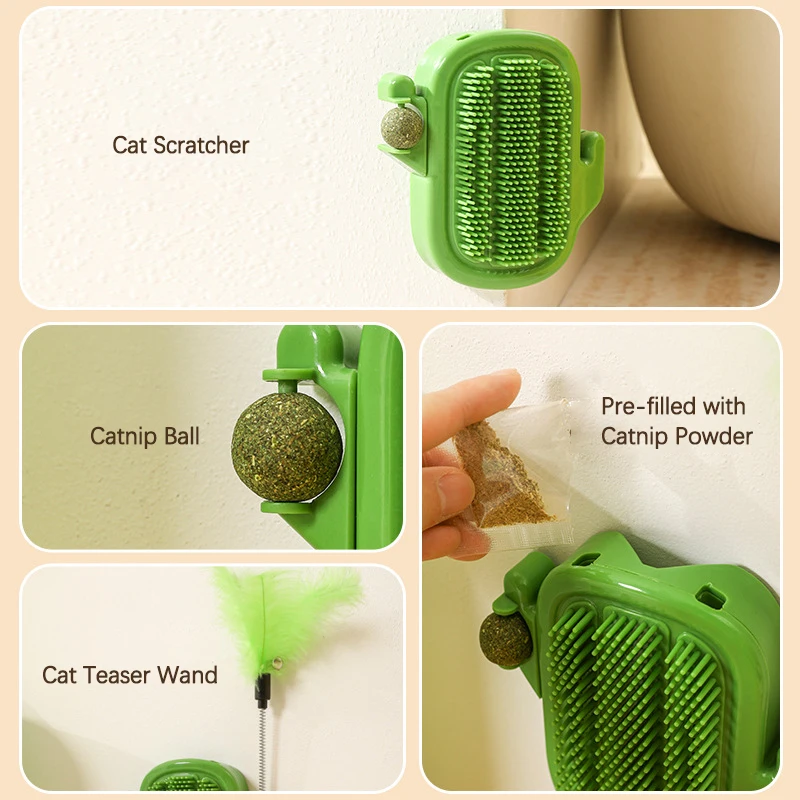 Stickable Corner Cat Scratcher with Teaser Stick and Mint Ball Soft Comfortable Grooming Massage Cat Brush Toy Mascotas Gatos view 4