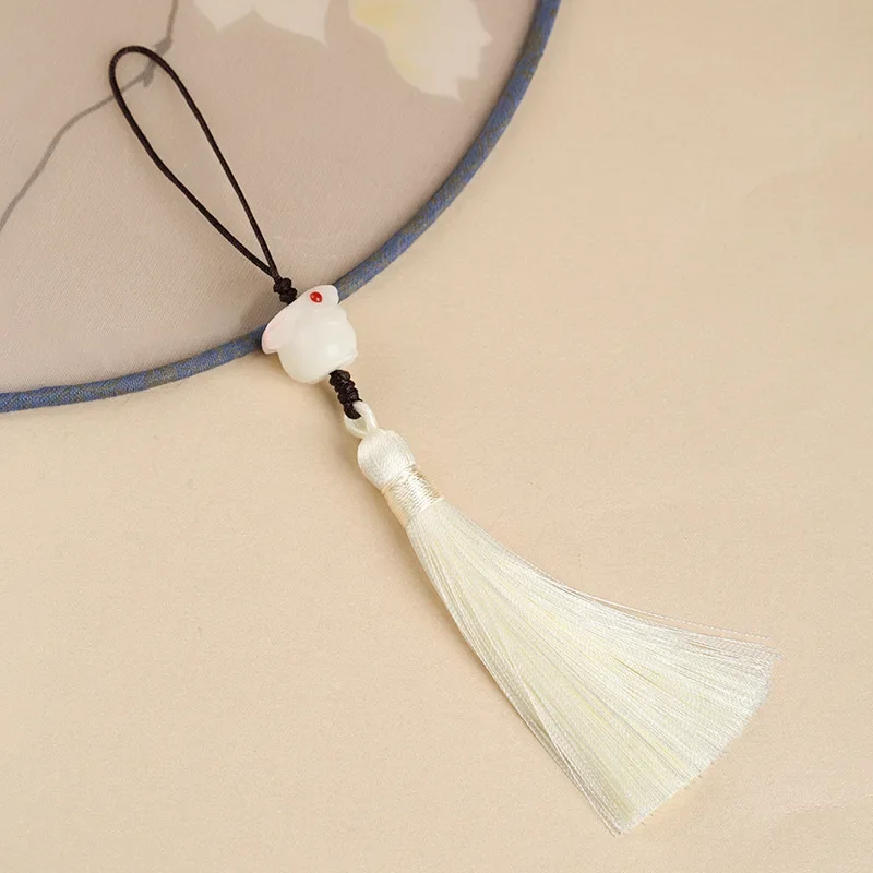 White Jade Rabbit Bodhi root mobile phone chain keychain bag hanging tassel accessories advanced antique graduation