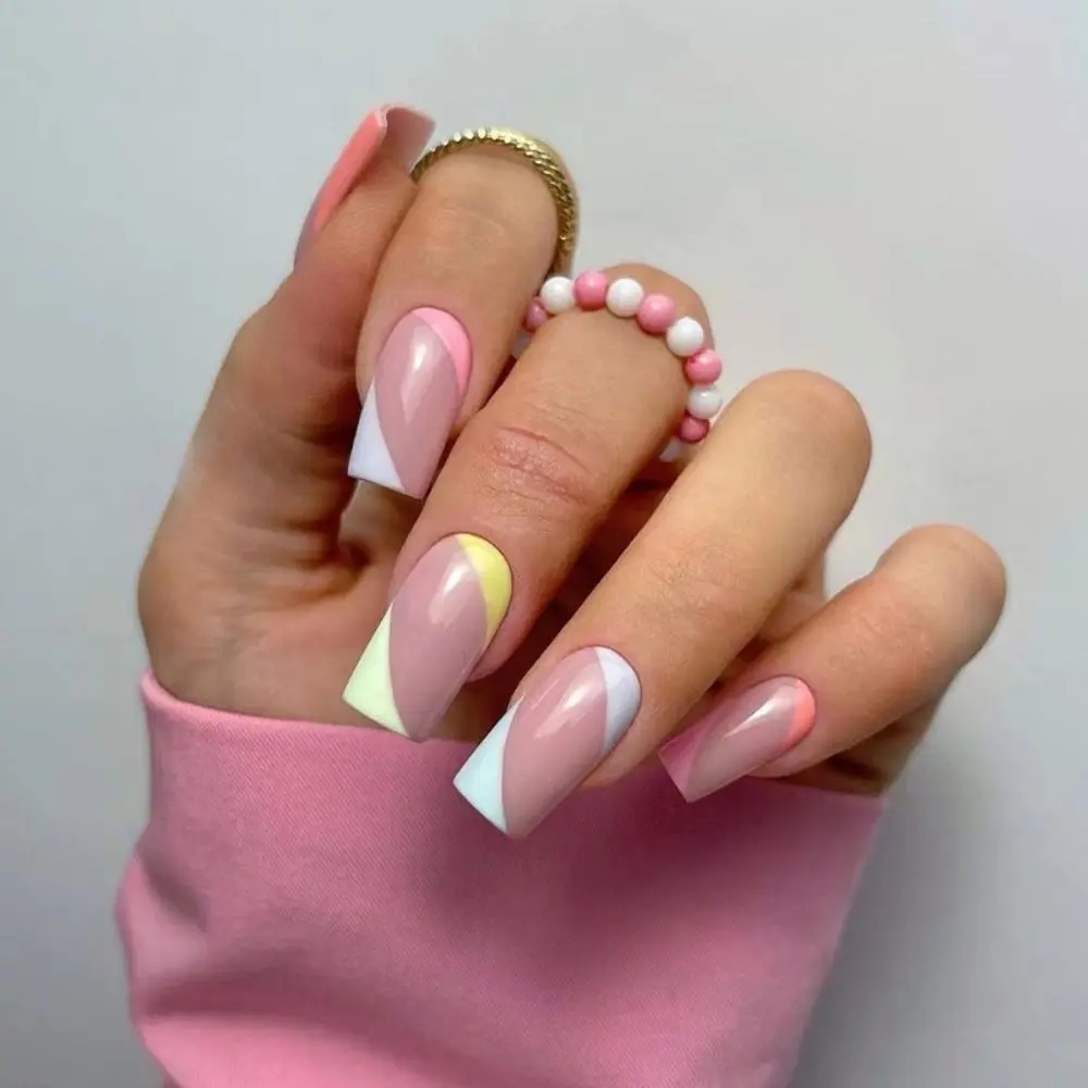 Uñas postizas para manicura, accesorio para uñas postizas de 24 piezas, con borde verde, estilo francés