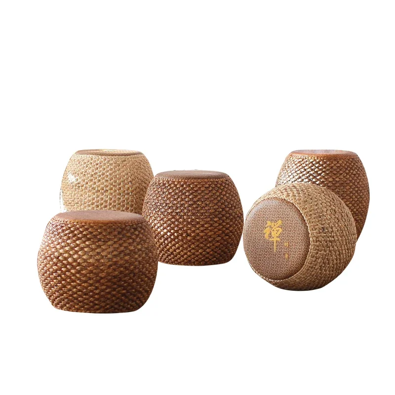 

Furniture Small Solid Wood Rattan Stool Mobile Simple Kitchen Round Stool For Shoe Stool Creative Footstool Live Bench Pouffe