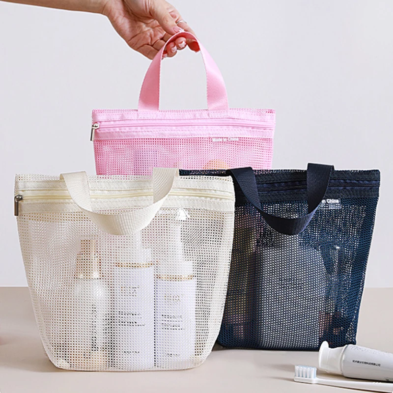 Portable Makeup Storage Bags Mesh Handbags Swimming Bath Bag Gym Sundry Storage Bag Travel Toiletry Bag