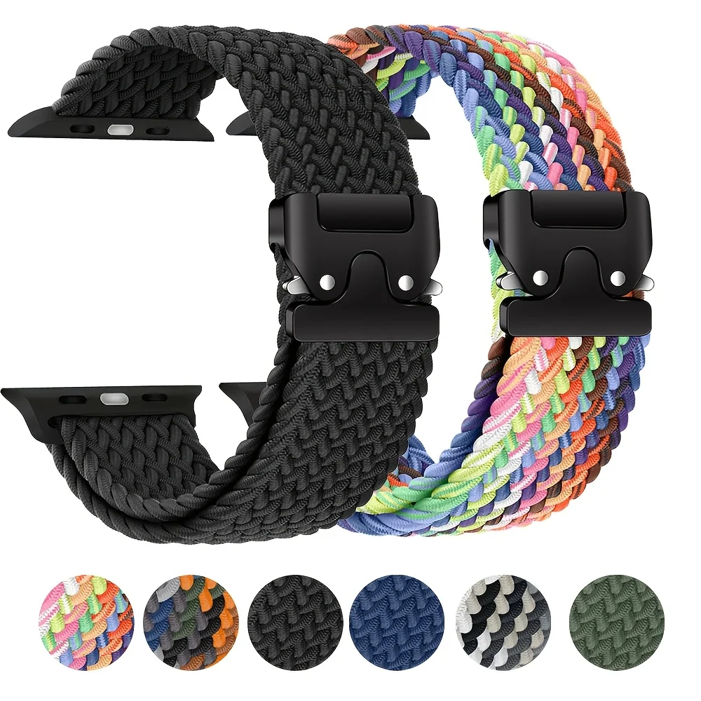 애플 워치 밴드용 브레이드 솔로 루프 스트랩, 아이워치 시리즈 울트라 2, 10, 9, SE, 8, 7, 6, 5, 4, 44mm, 45mm, 46mm, 40mm, 41mm, 42mm, 49mm 팔찌