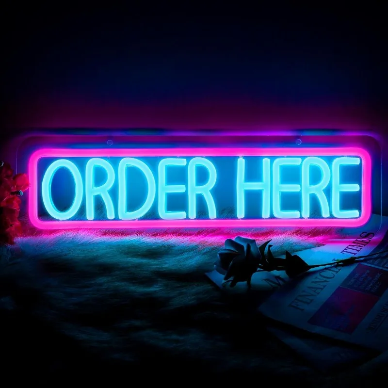 Order Here Neon Wall Decoration Store Supermarket LED Light, Order Decoration Neon Aesthetic Operation Light for Door Decoration