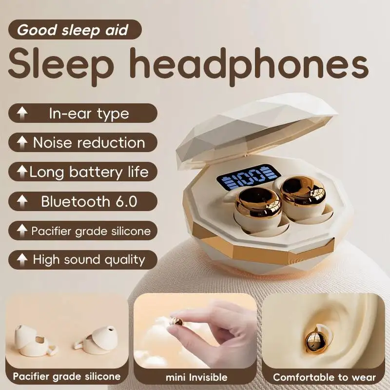 

Sleeping Bluetooth 6.0 Headphones Invisible Lightweight Noise Reduction Wireless Headset Soft Silicone Painless Wearing Earbuds