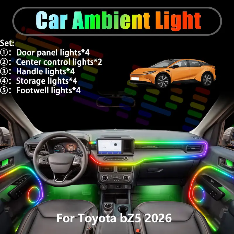

Для Toyota bZ5 2026 EA11 bZ3C 2/18: Комплект светодиодной подсветки салона и багажника (USB RGB) для автомобиля, с эффектом бегущих огней, запчасти для авто