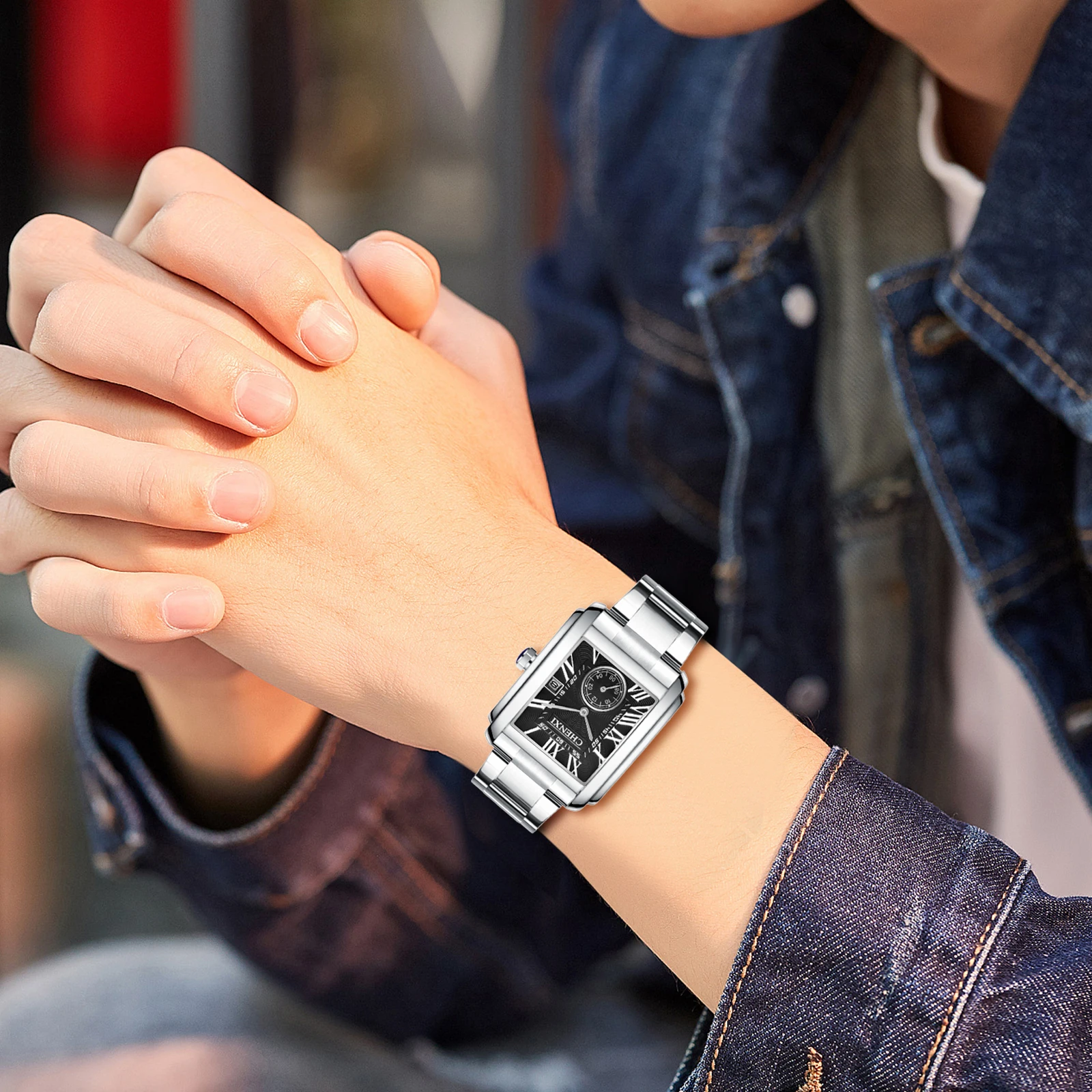 LANCARDO-reloj de cuarzo de lujo para hombre, cronógrafo de pulsera de acero inoxidable, resistente al agua, esfera cuadrada, fecha, tridimensional, informal, de negocios