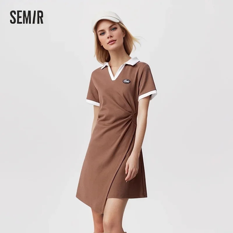 Semir Dress Women Slim Fit Waist Casual 2024 Spring Summer New Casual Daily short Asymmetric Contrast Dresses  For Woman